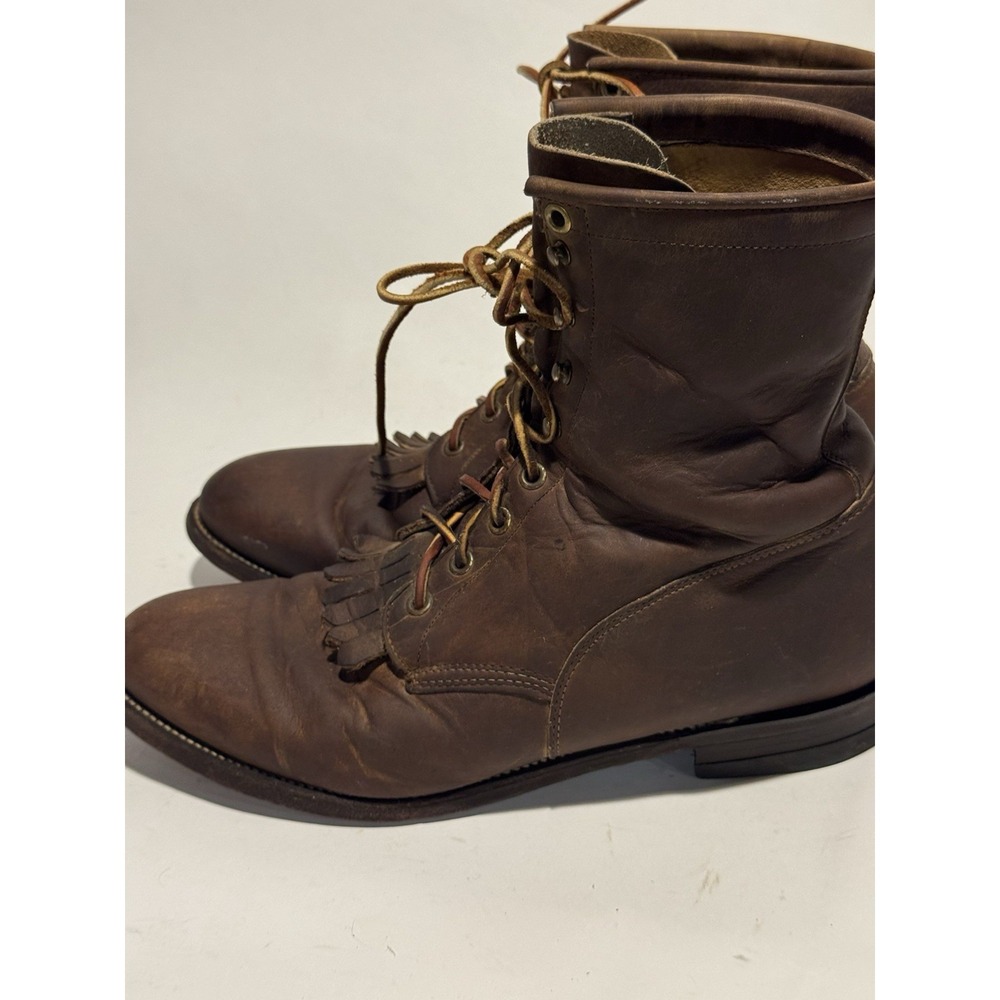 Justin Roper Kiltie Lace Up Cowboy Western Boots Men's Size 11D Made In USA VTG